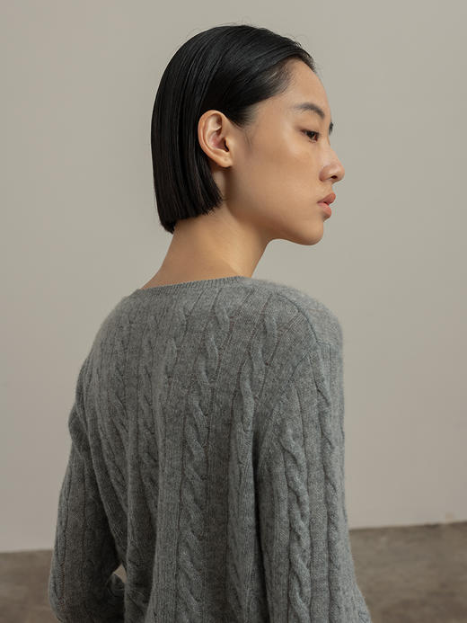 322工房经典再造纯山羊绒针织绞花开衫2023秋冬百搭纯色外套B154 商品图1