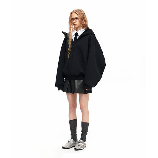 NUTH“凝聚空气”黑色宽松百搭oversize连帽卫衣宽松拉链厚外套（发货时间同步天猫） 商品图5