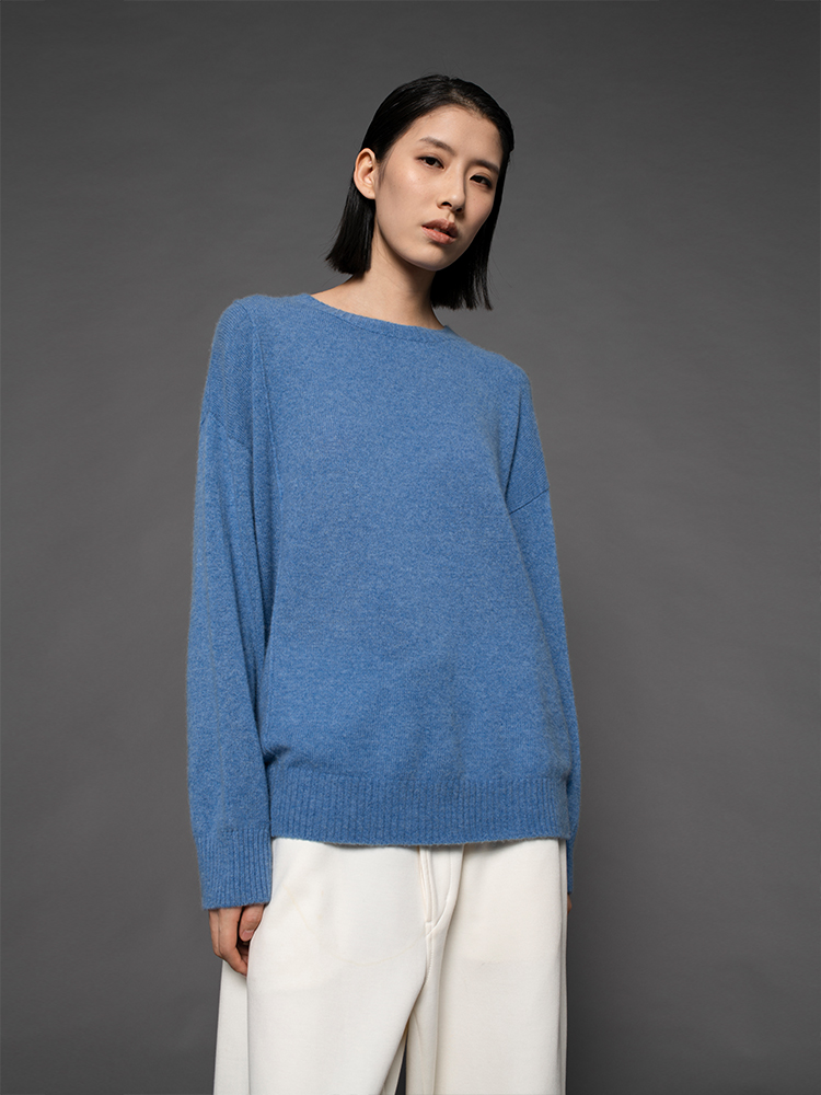 322工房纯羊绒衫女新款秋冬圆领宽松套头长袖针织衫外穿毛衣定制