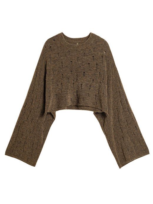 322工房新意短毛绒圈圈纱羊毛破洞截短套头衫2023秋冬针织衫B129 商品图4