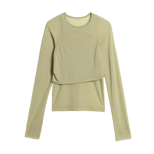 322工房质感气质毛衣单品2023秋冬丝光羊毛拼接式长袖套头衫B132 商品图4