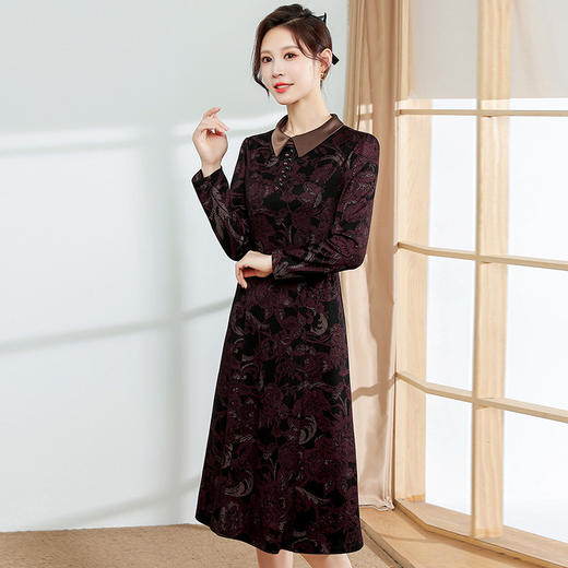 秋季新款，中长款A字裙时尚中老年妈妈装印花连衣裙QYM-YM-XGY239-Y 商品图1