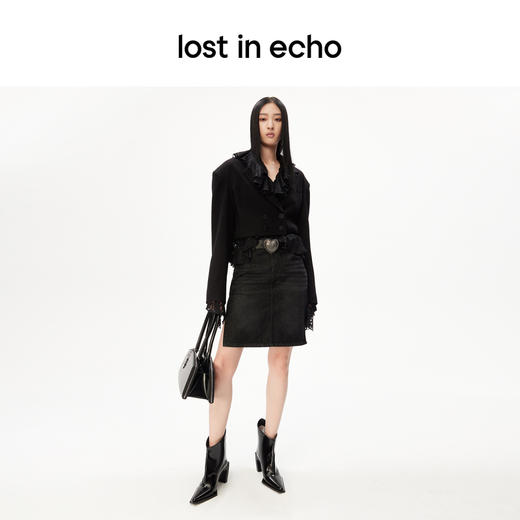 lost in echo设计师品牌尖头渐变高跟几何沿条阔筒短靴时尚百搭女 商品图3