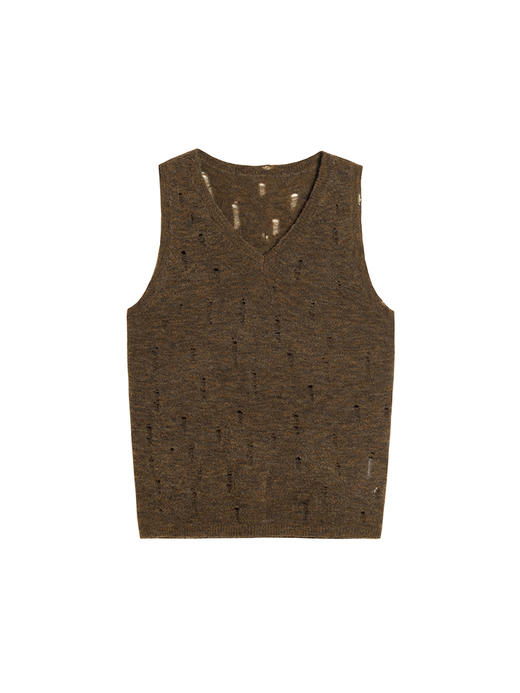 322工房新意短毛绒女士圈圈纱羊毛破洞背心2023秋冬款v领内搭B133 商品图4