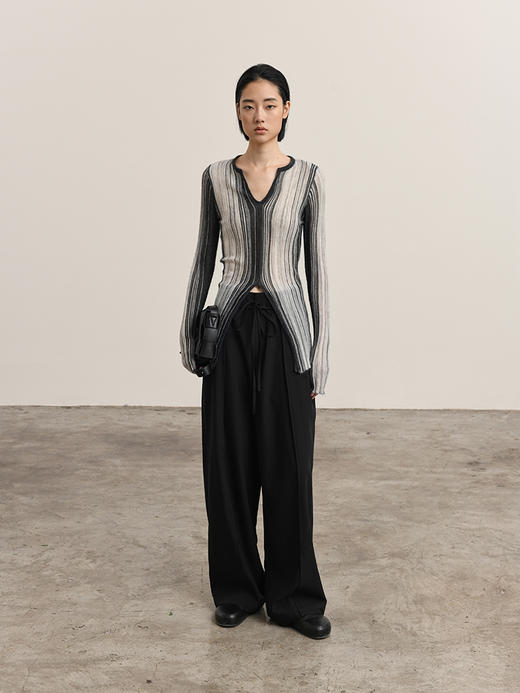 322工房超幼马海毛竖条纹针织套头衫2023秋冬款v领长袖针织衫B121 商品图1