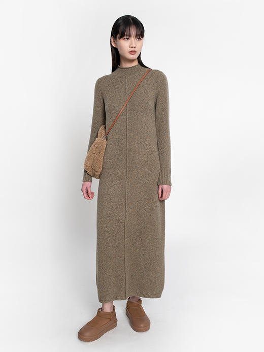 322工房复古式花纱羊绒针织连衣裙女新款半高领毛衣裙长裙A771 商品图1