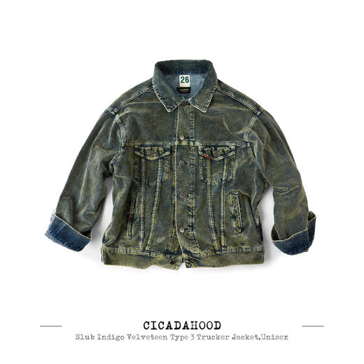 Cicadahood靛蓝纯棉平绒Type 3 Trucker Jacket卡车司机夹克 重工炒洗复古喷料 无性别 商品图1