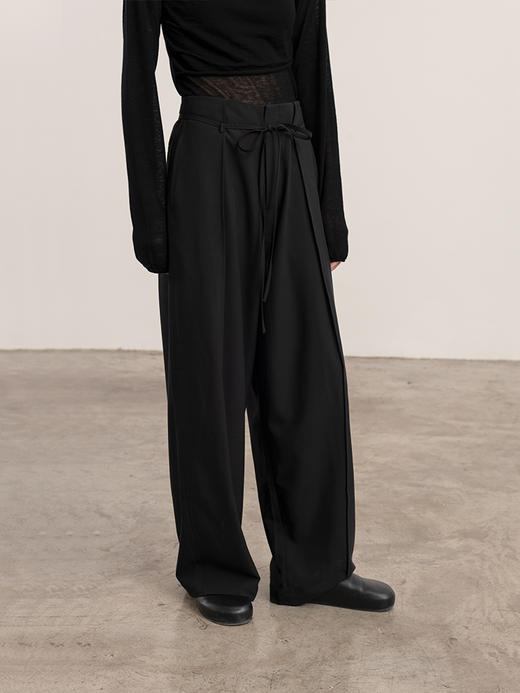 322工房搭配衣橱女士羊毛混纺系带裤2023秋冬显瘦直筒休闲裤B118 商品图2