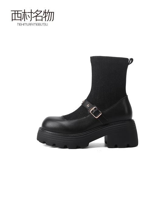 西村名物2023秋季新款英伦风厚底玛丽珍袜靴jk增高连袜靴T23DS44671 商品图1