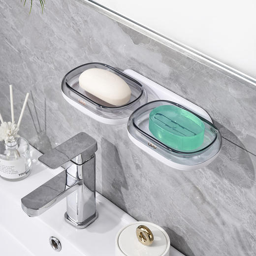 「双层设计！抽屉式」创意肥皂盒浴室卫生间免打孔壁挂式沥水双层不积水收纳整理稳固肥皂盒 商品图1