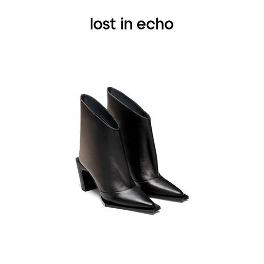 lost in echo设计师品牌尖头渐变高跟几何沿条阔筒短靴时尚百搭女 商品图0