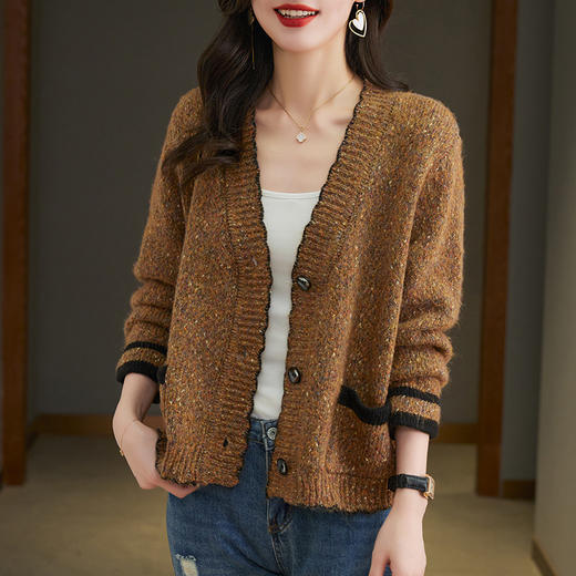 V领短款毛衣外套女秋冬2023年新款彩色甜美减龄气质长袖针织开衫CC-tbrk-6662 商品图2