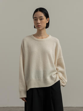 322工房经典再造女士拉毛丝羊绒针织套头衫2023秋冬廓形毛衣B146