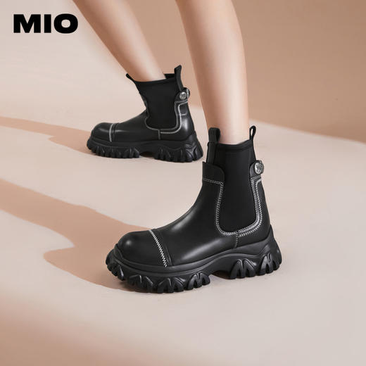 MIO米奥冬季圆头中跟休闲靴潮流运动酷感厚底切尔西靴女靴M235614401 商品图0