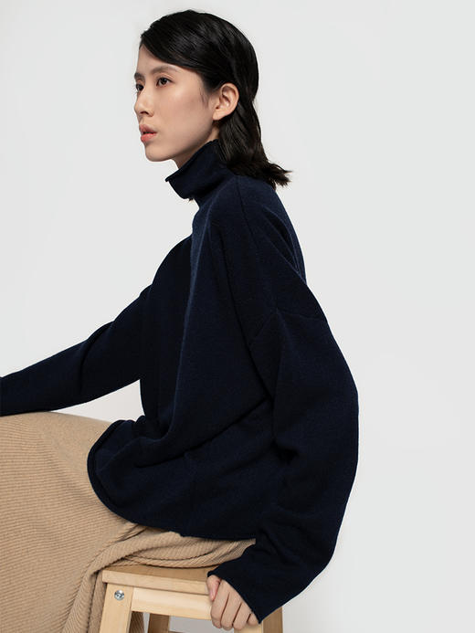 322工房秋冬定制纯羊绒高领针织衫堆堆领针织衫毛衣女宽松气质 商品图2