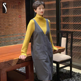 圣三利女装春季中长款纯色背带连衣裙SL121L19