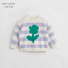 马克珍妮秋冬新款 女童紫色条纹圆领提花针织衫毛衣231953