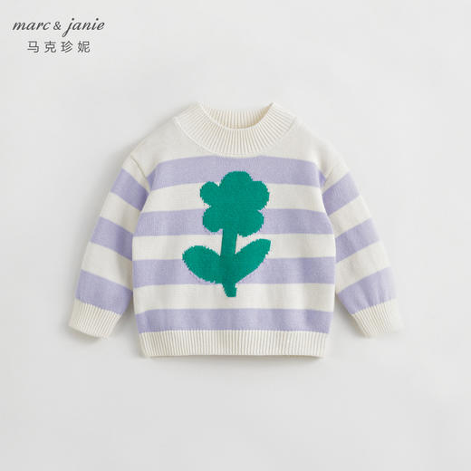 马克珍妮秋冬新款 女童紫色条纹圆领提花针织衫毛衣231953 商品图0