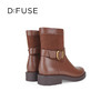 Dfuse迪芙斯冬季新款牛皮圆头复古方扣休闲短靴女DF34116156/DF34118156 商品缩略图3