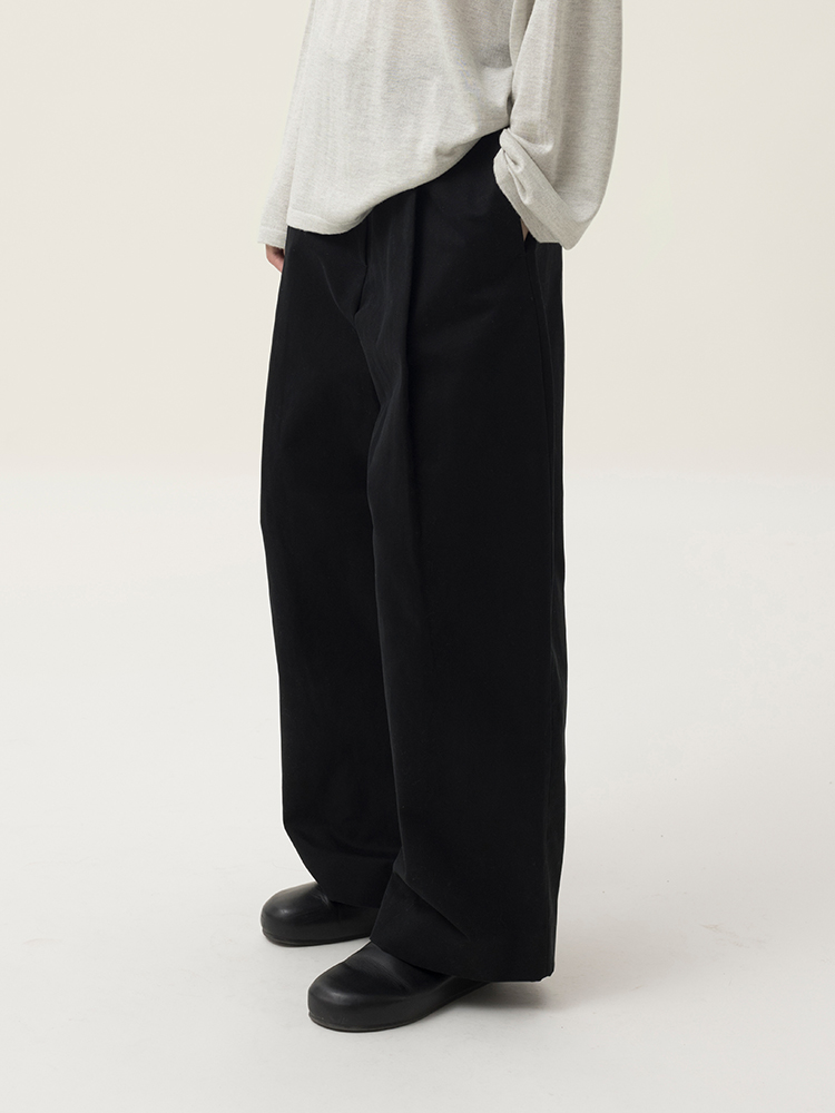 322工房搭配衣橱女士褶裥西裤2023春夏款棉混纺阔腿休闲裤子B115