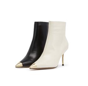 westory欧美尖头靴4寸胎牛皮靴细高跟尖头女单靴马丁靴显脚小及脚踝W23DS82901