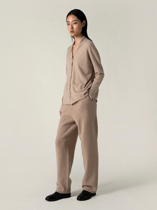 322工房无染色羊绒开衫女修身新款秋冬V领白色针织毛衣小外套卷边 商品图3