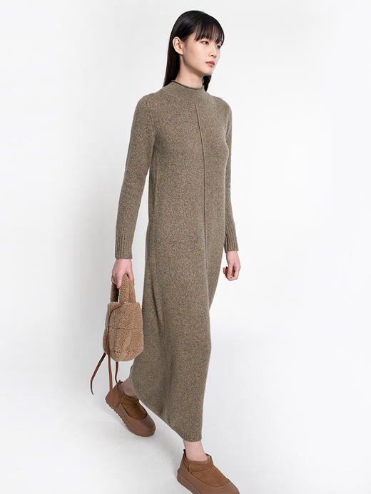 322工房复古式花纱羊绒针织连衣裙女新款半高领毛衣裙长裙A771 商品图2