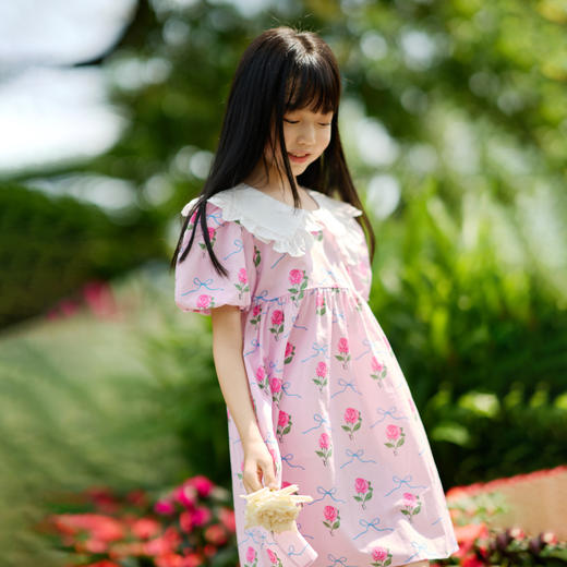 女童连衣裙纯棉夏新款泡泡袖甜美碎花收腰A字裙子安奈儿童装EG323177 商品图1