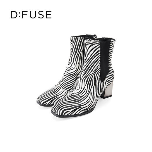 Dfuse迪芙斯冬季新款经典斑马纹粗跟切尔西短靴女DF34116106 商品图3