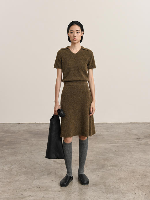 322工房新意短毛绒圈圈纱羊毛套装2023秋冬女士polo领上衣+半裙 商品图0