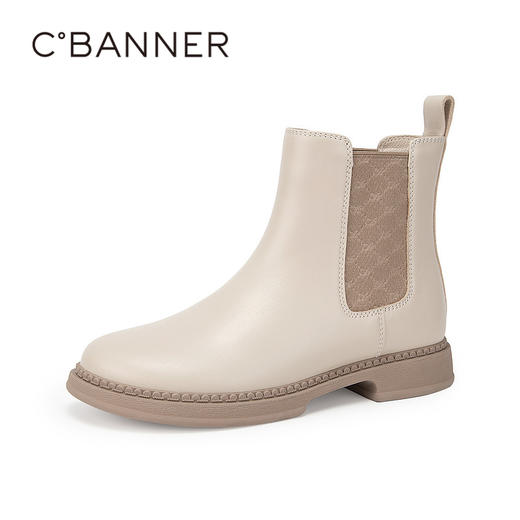 千百度真皮切尔西靴秋冬高级感小短靴女鞋烟筒靴粗跟A23565205 商品图1