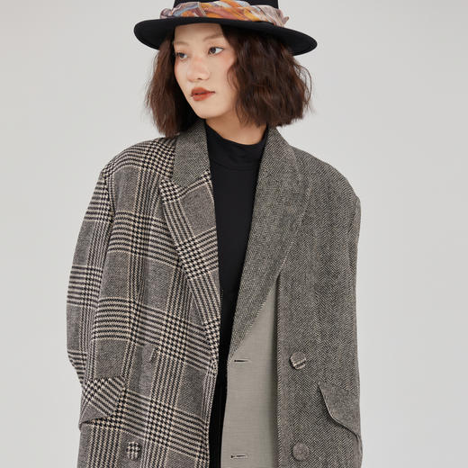 谜底长款毛呢大衣女2023冬新款复古通勤西装领呢子外套239MD7309 商品图2