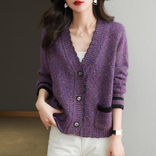 V领短款毛衣外套女秋冬2023年新款彩色甜美减龄气质长袖针织开衫CC-tbrk-6662 商品图0
