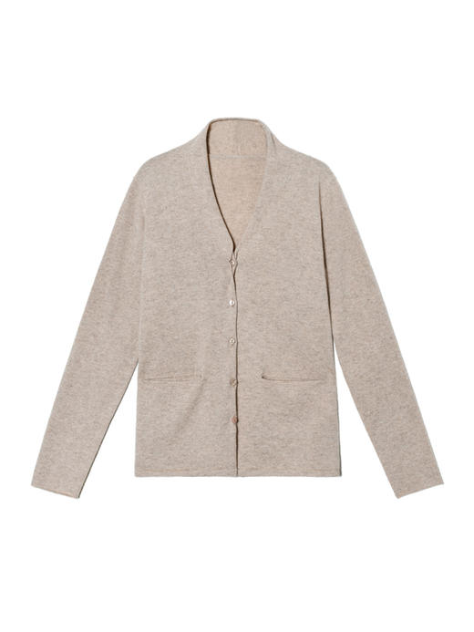 322工房无染色羊绒开衫女修身新款秋冬V领白色针织毛衣小外套卷边 商品图4