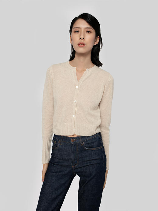 322工房无染色100羊绒衫女新款春秋薄款单穿长袖短款假式开衫A493 商品图1