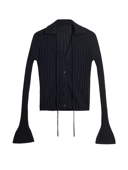 322工房经典再造丝羊绒系带polo开衫2023秋冬款百搭长袖外套B130 商品图4