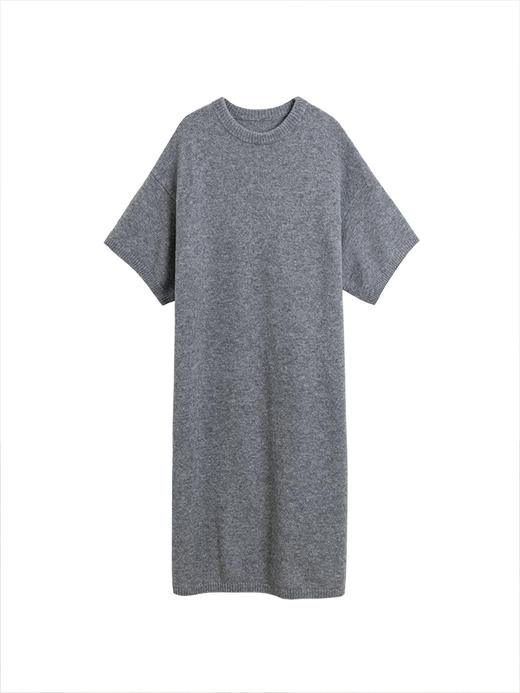 322工房新意短毛绒圈圈羊毛短袖针织连衣裙2023秋冬廓形长裙B139 商品图4