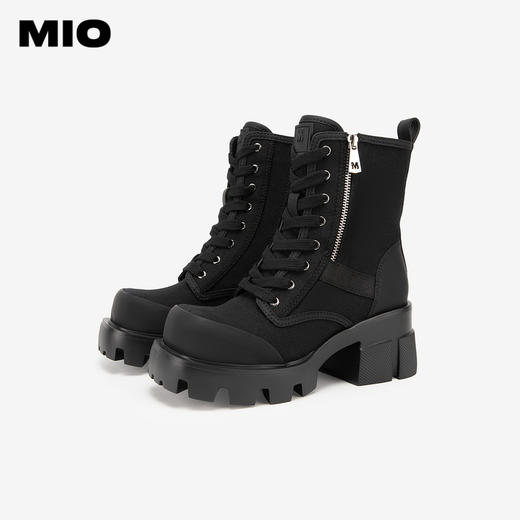 MIO米奥冬季方头高跟中筒靴酷飒厚底户外工装靴马丁靴女靴M235630212 商品图3