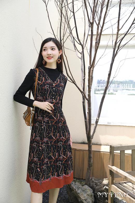 马天奴  趣味锁链花卉连衣裙假两件MRA449DRX0 商品图1