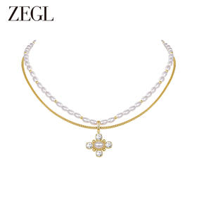 ZEGL设计师法式十字架系列叠戴人造小珍珠项链女款轻奢小众锁骨链