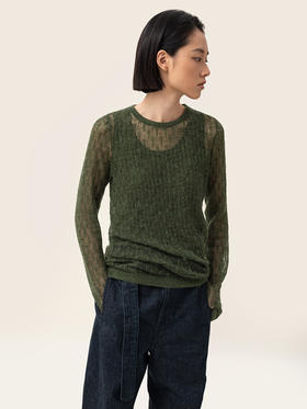 322工房超幼马海毛女式长袖针织衫2023秋圆领镂空紧身套头衫B105