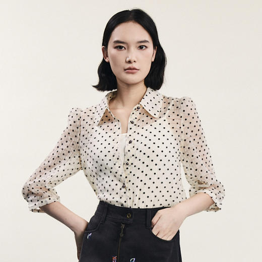 谜底两件套衬衫分袖女2023秋新款复古文艺植绒提花衬衣239MC7326 商品图0