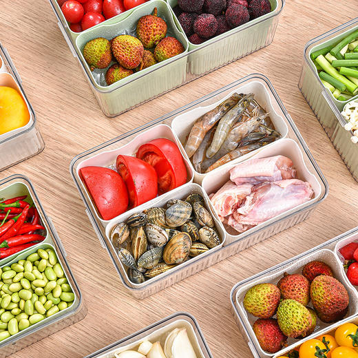 「分格收纳！透明可视」厨房冰箱肉类蔬菜熟食存储透明可拆卸带盖四分格收纳保鲜盒用品 商品图2