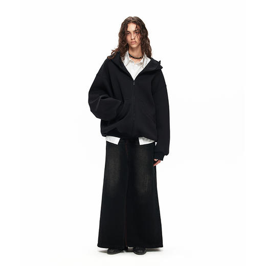 NUTH“凝聚空气”黑色宽松百搭oversize连帽卫衣宽松拉链厚外套（发货时间同步天猫） 商品图4