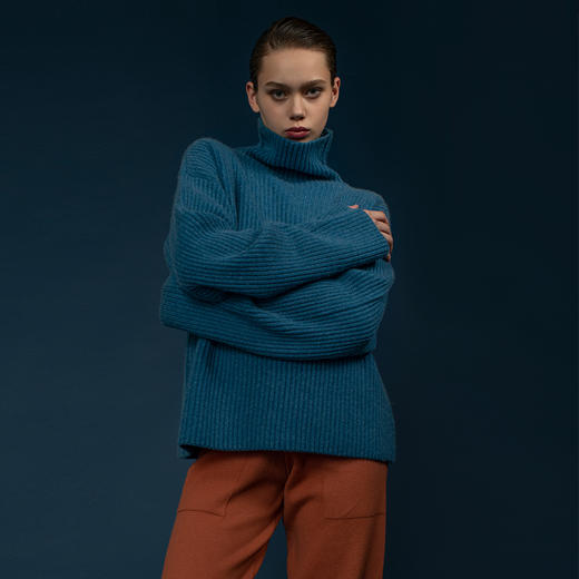 322工房纯羊绒衫女新款冬纯色高领加厚宽松廓形慵懒风针织衫毛衣 商品图0