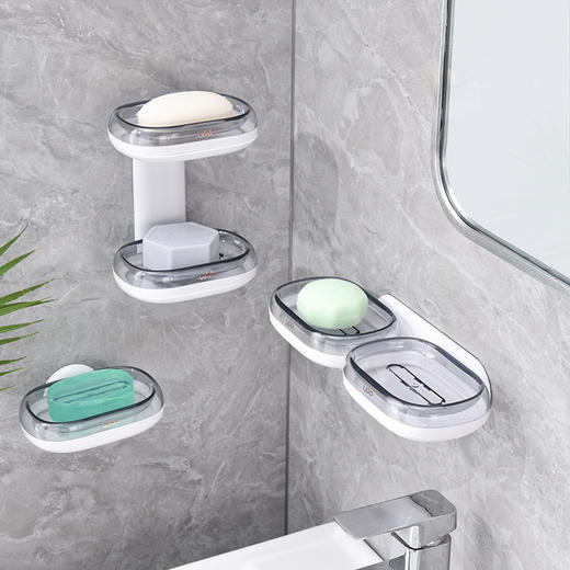 「双层设计！抽屉式」创意肥皂盒浴室卫生间免打孔壁挂式沥水双层不积水收纳整理稳固肥皂盒 商品图0