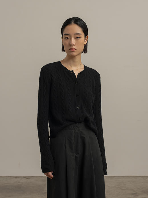 322工房经典再造纯山羊绒针织绞花开衫2023秋冬百搭纯色外套B154 商品图3