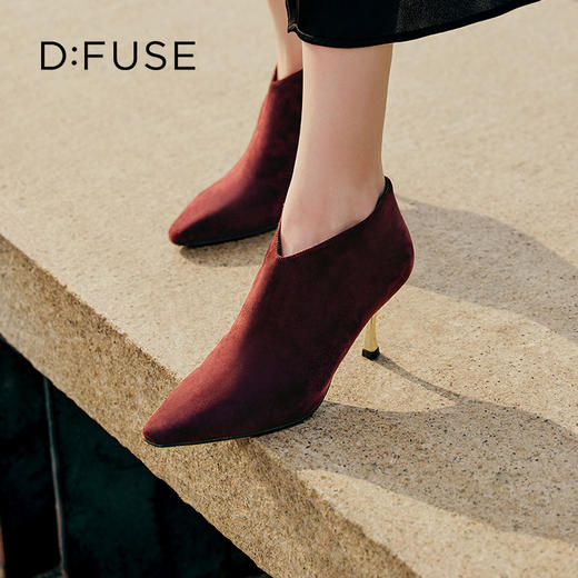 Dfuse迪芙斯秋冬新款羊反绒法式方头高跟踝靴短靴DF34116030 商品图0