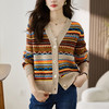 条纹V领针织开衫，春秋季新款时尚宽松百搭洋气外穿外搭上衣CC-108-92037 商品缩略图3