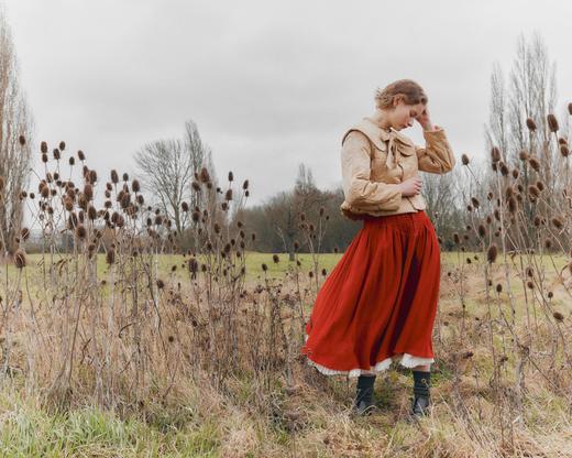 Renlisu 珊瑚红波浪碎褶A型半裙 商品图10